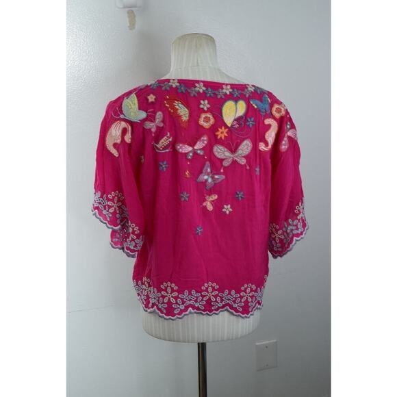 Johnny Was Shirt Womens XXS Embroidered Butterfly Floral Boho Top Rayon Bellona - Picture 4 of 6